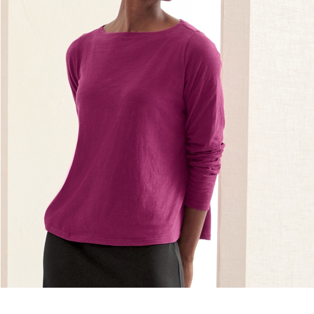 Eileen Fisher Slubby Organic Cotton Silk Long 3/4 Sleeve in Raspberry